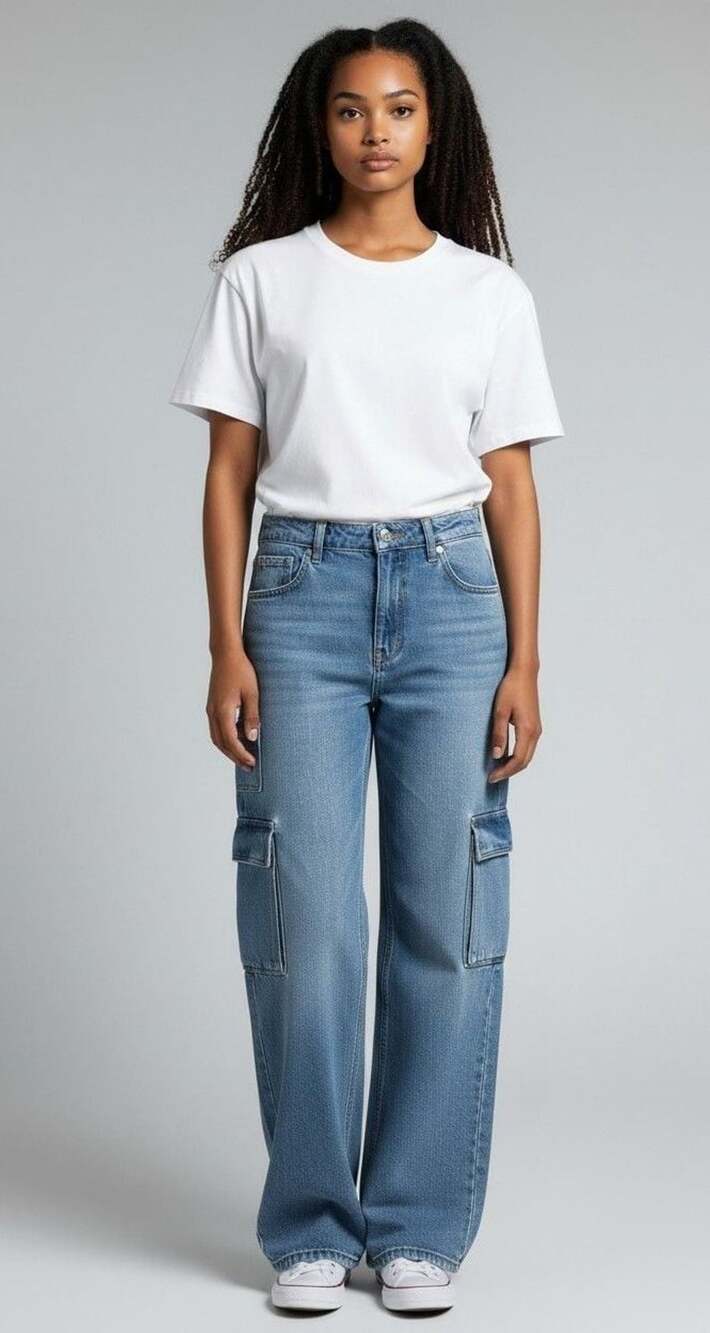 Banjara Medium Wash High-Waisted Wide-Leg Cargo Jeans
Sz 27